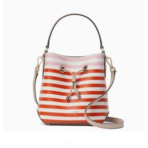 Kate Spade Eva Small Bucket Bag Red Pink Stripe